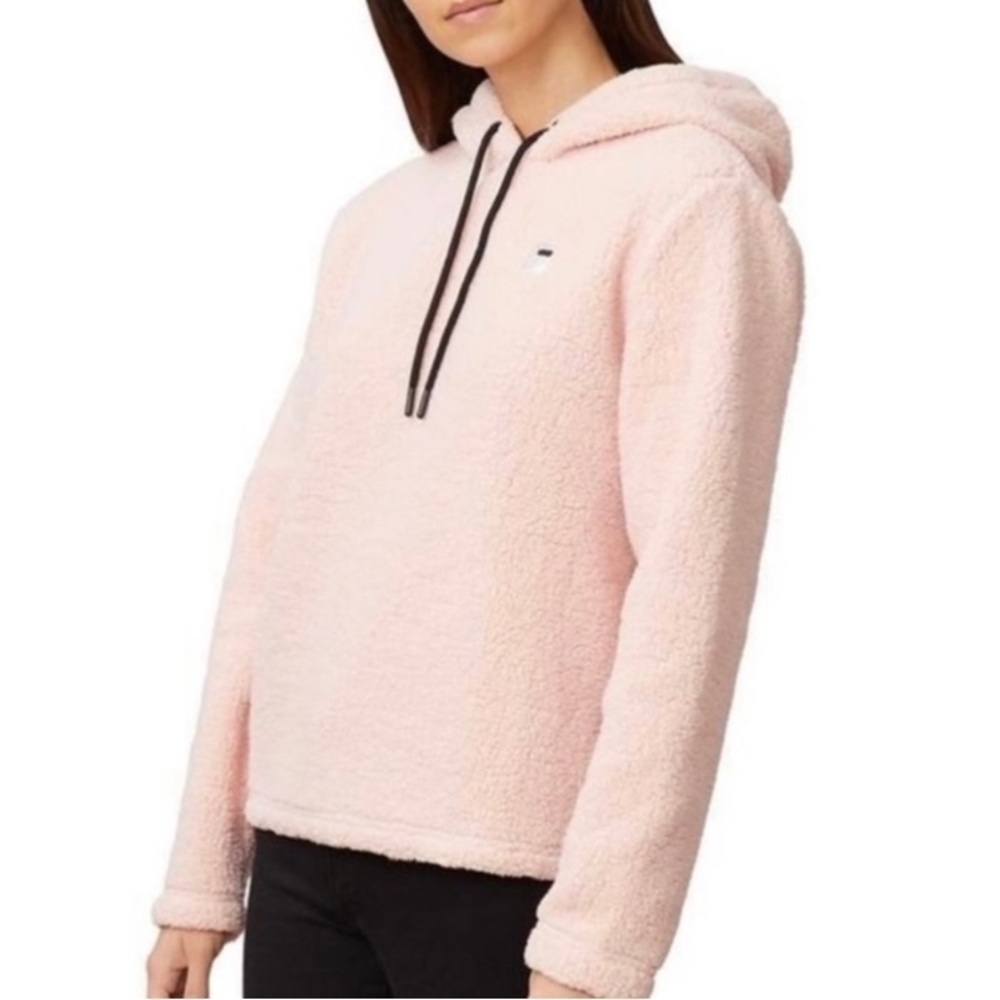 FILA Blush Pastel Pink Teddy Bear Fleece Sherpa Hoodie Size M